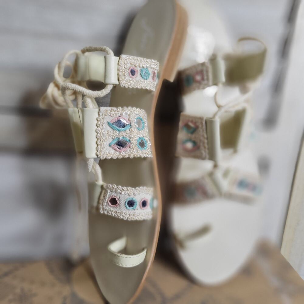 New Free People Sandal EUR 39.5 Strappy Lace Size 9 Womens Shoes Cream Tan